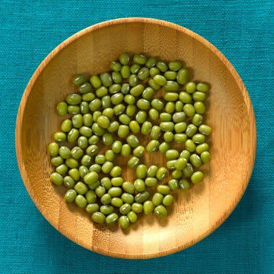 mung beans in wood bowl