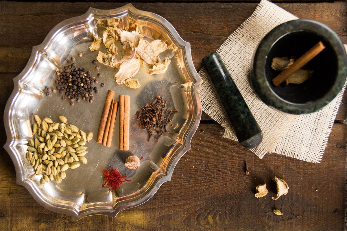Chai spices on a tray
