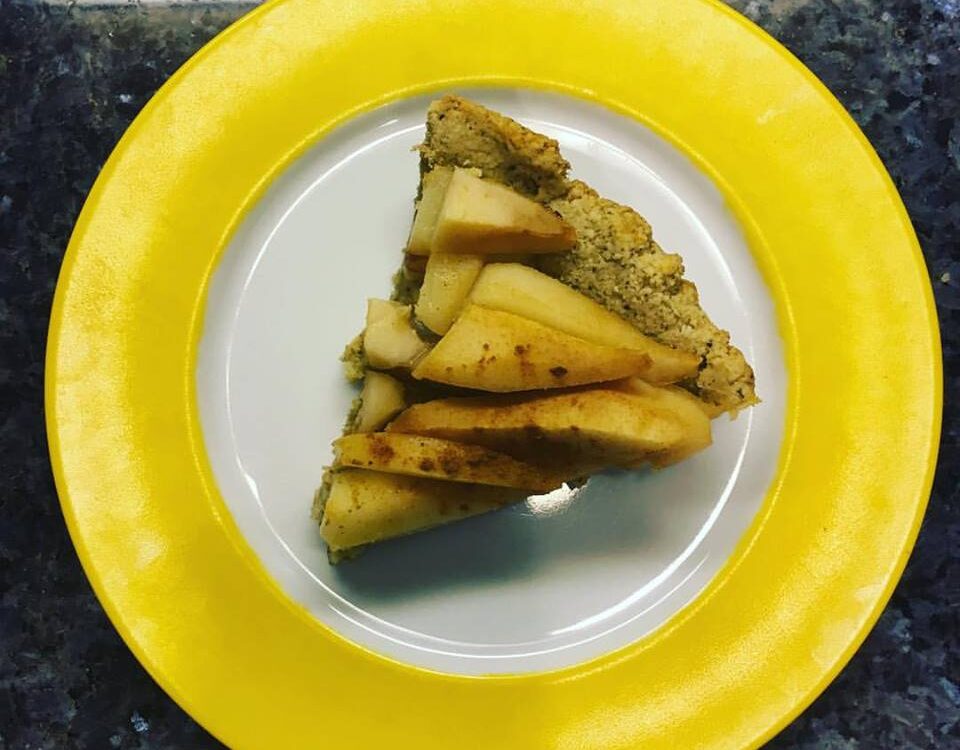 pear almond tart on plate